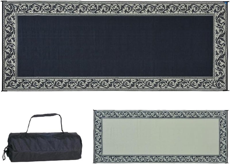 Stylish Camping Ming's Mark RC1 Reversible Classical Patio Mat - 8' x 20', Black/Beige - Image 1